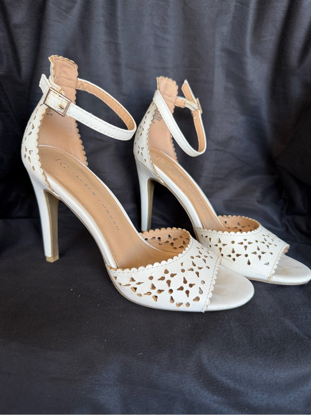 Lauren Conrad Size 6.5 Elegant White Ankle-Strap High Heel Sandals